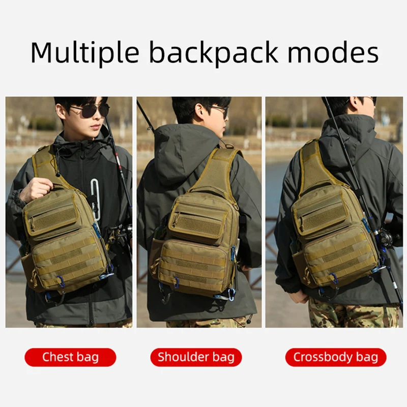 Bolsa táctica de pecho para escalada con soporte para caña, gran capacidad, señuelo para exteriores, pesca, ciclismo, caza, Camping, bolsos de hombro tipo bandolera - imagen 3