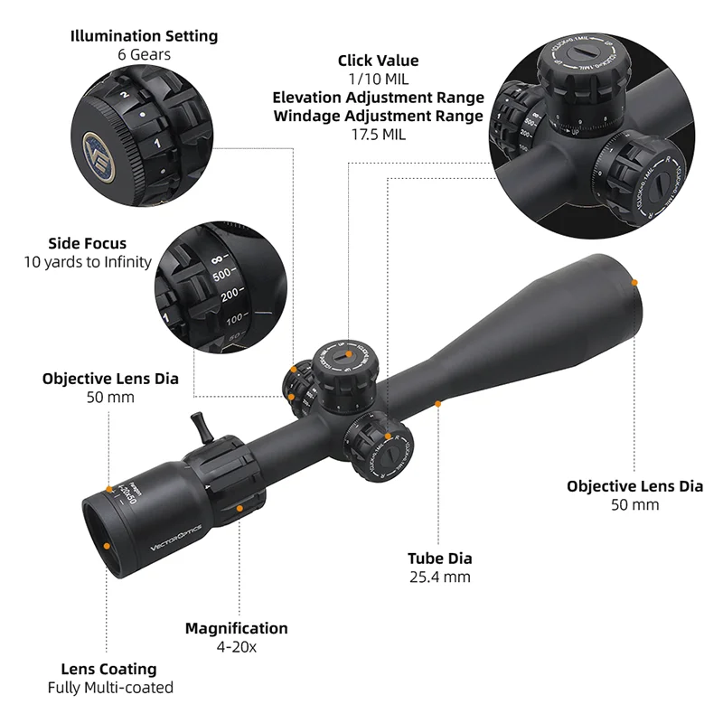 Óptica vectorial Paragon 4-20X50 Sfp alcance táctico sin parada ajuste.308.300.22Lr para PRS - imagen 3