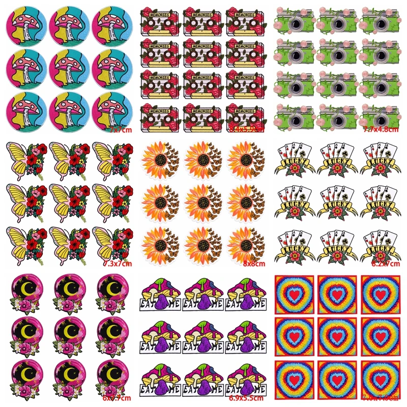 Parche de flores y mariposas para planchar en la ropa, parches bordados de dibujos animados para costura de ropa, insignias fusionables, 10 unidades por lote