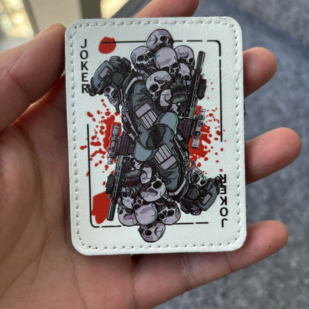 Parche táctico con estampado de calavera del Joker, parches con emblema de gancho y bucle, insignia de moral militar, brazalete del ejército, pegatinas para mochila Chevron