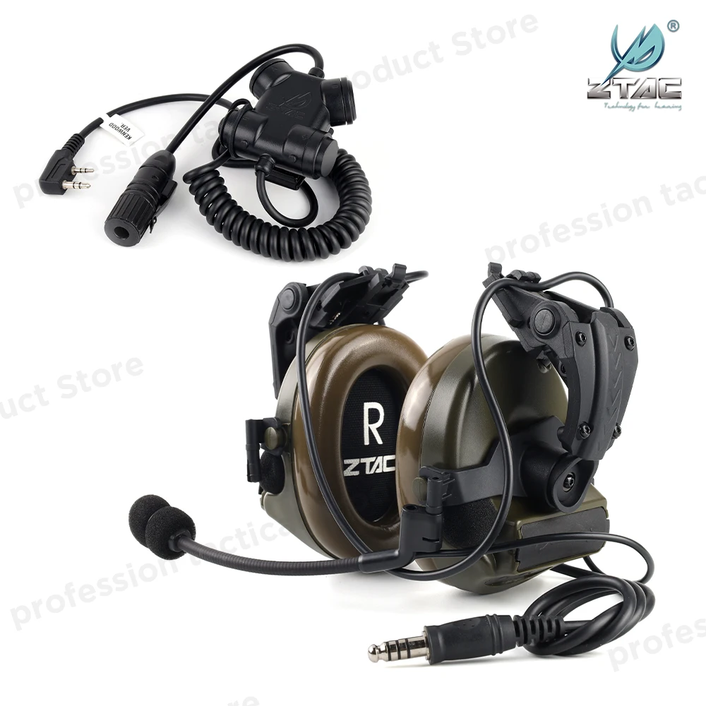 ZTAC-auriculares tácticos Airsoft, cascos duales Ptt, accesorios militares, Comta Pelto, captación de reducción de ruido, Baofeng, UV82, hunun - imagen 3