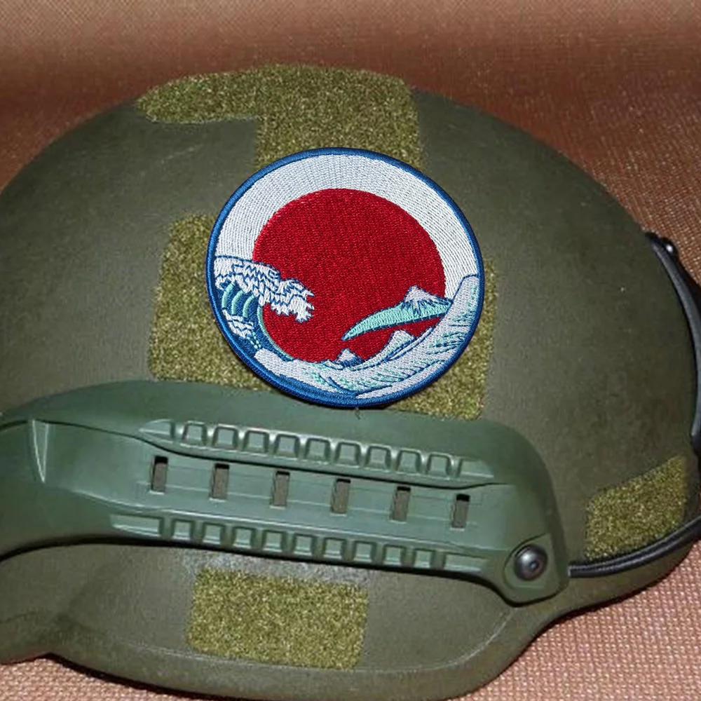 Parche táctico de moral de sol japonés y ondas enormes, parche con gancho, insignia militar, pegatinas para mochila Chevron, accesorios de apliques - imagen 3