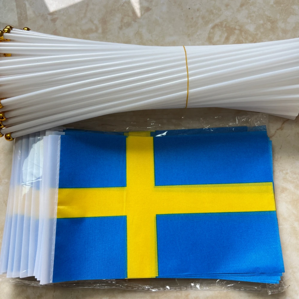 Bandera de mano Suecia poliéster permeable doble cara para eventos