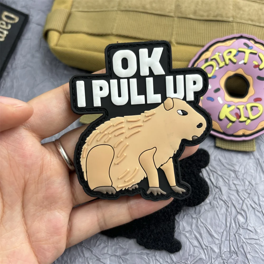 Parches de PVC de capibara para ropa, pegatinas de dibujos animados de Donut, parches de gancho y bucle, insignias de equipo táctico para mochila - imagen 3