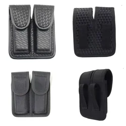 Funda táctica doble de cuero tejido negro con broche pistola
