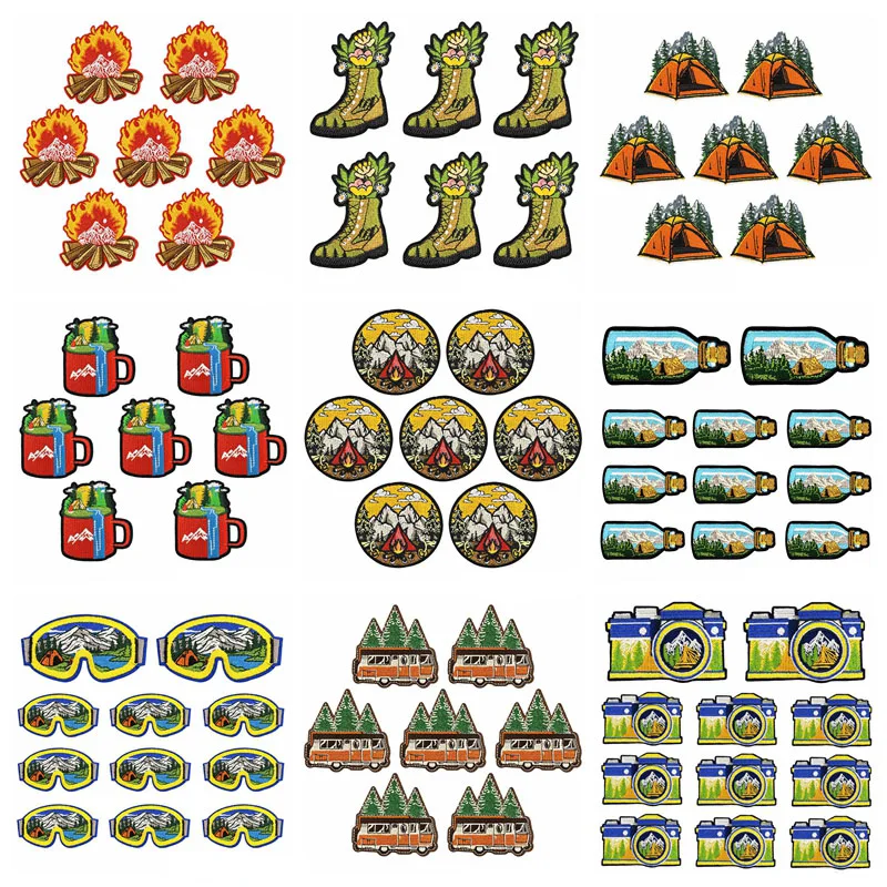 10 unids/lote de apliques de aventura de montaña, parches para planchar en ropa, parches bordados para acampar al aire libre para ropa, insignias DIY