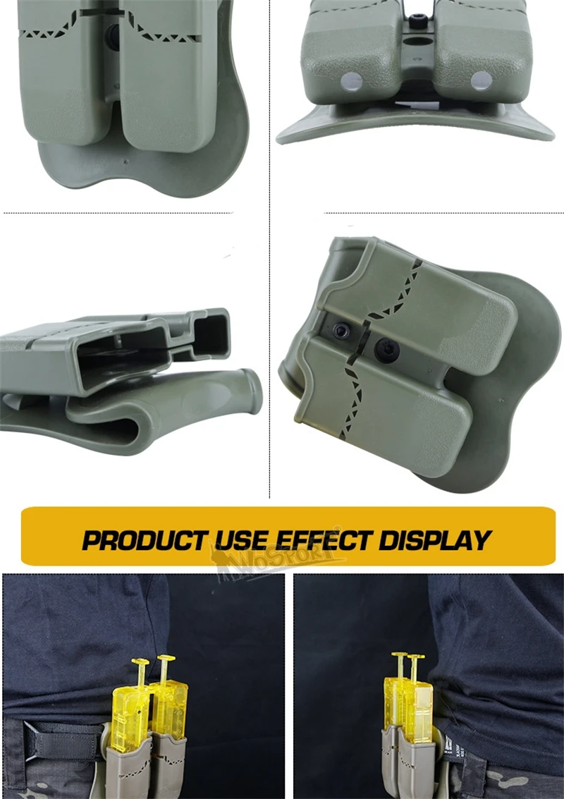 Una exhibición de un producto verde con mango amarillo