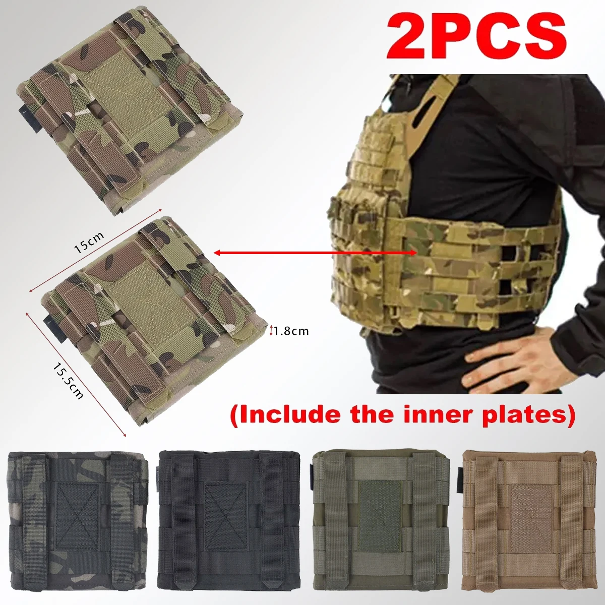Bolsa de placa lateral táctica para chaleco JPC2.0 AVS Molle, bolsa lateral de camuflaje para caza 35107, equipo táctico, bucle de gancho suave a prueba de golpes - imagen 2