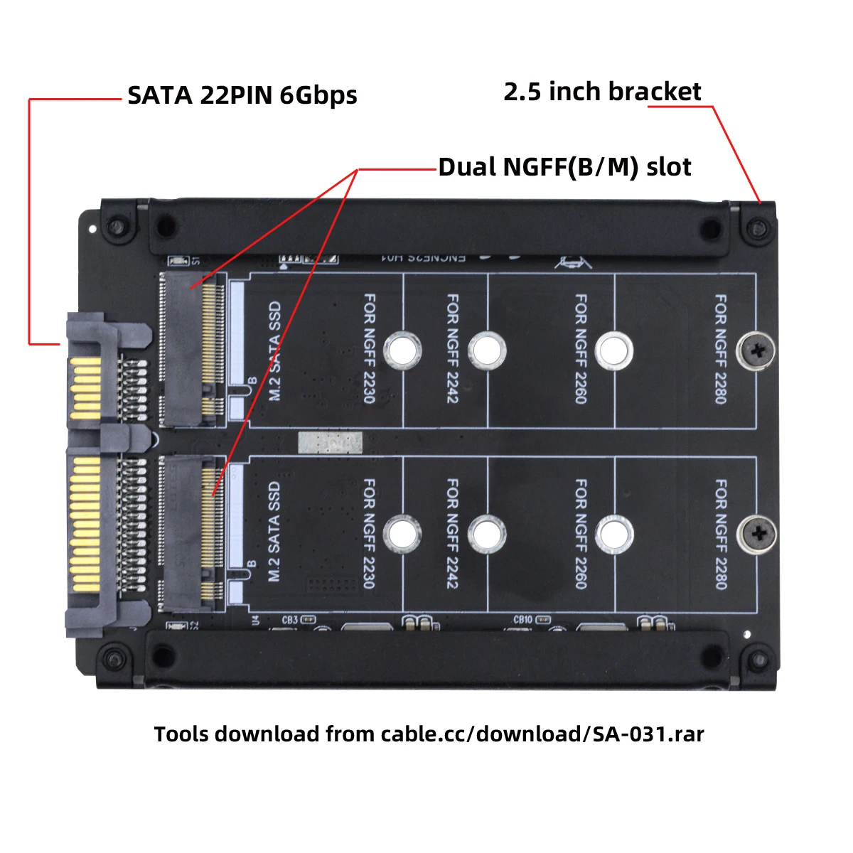 Chenyang-Tarjeta Dual JBOD Raid0 Span Bridge NGFF B + M Key M.2 SSD a SATA Combo HDD de 2,5 pulgadas - imagen 5