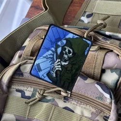 Parche táctico "cráneo con pistola" para ropa, insignia de moral militar, brazalete con estampado, parche con gancho, mochila