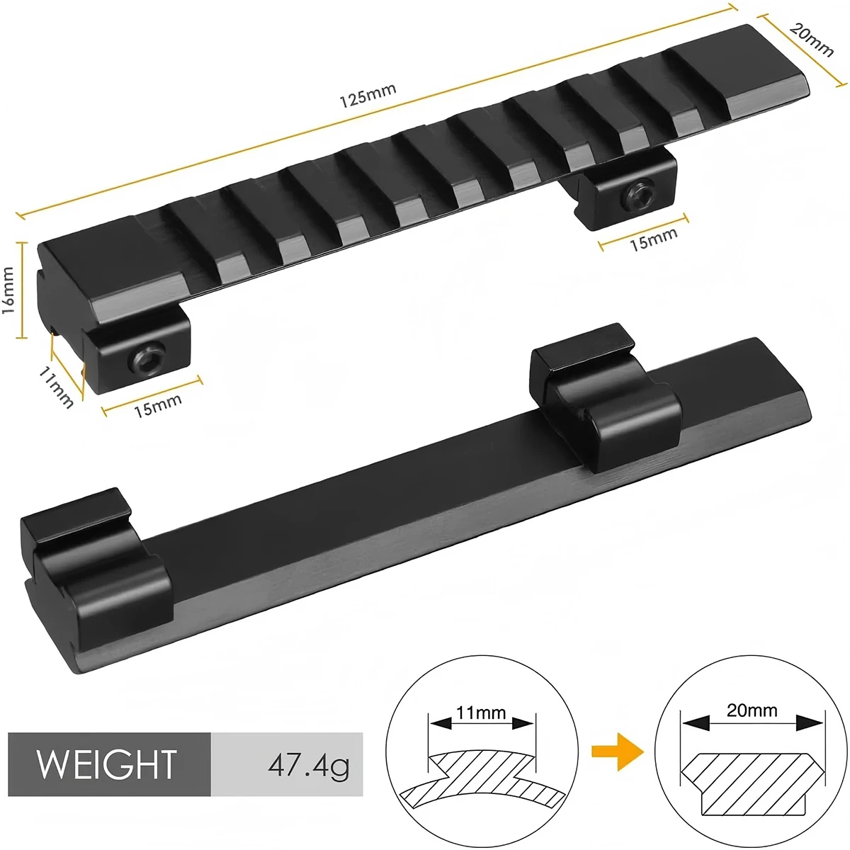 Cola de milano táctica, soporte para mira telescópica para Rifle de 11mm a 20mm, adaptador de riel Picatinny, soportes para linterna con mira láser - imagen 3