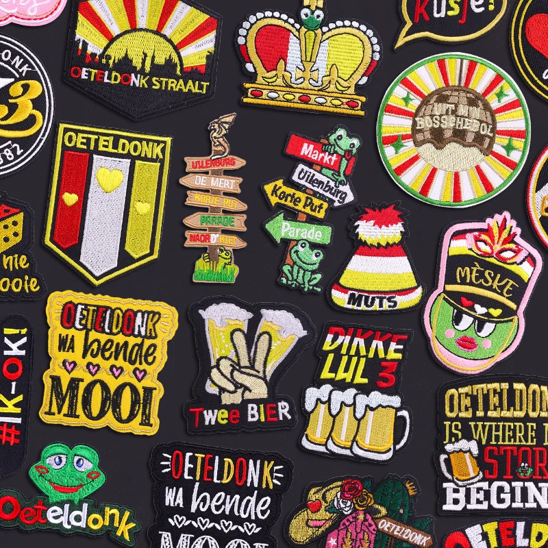 Parches bordados con emblema de Oeteldonk de Países Bajos, parche de rana, parches de Carnaval de Países Bajos para ropa, uniforme, parches para planchar DIY