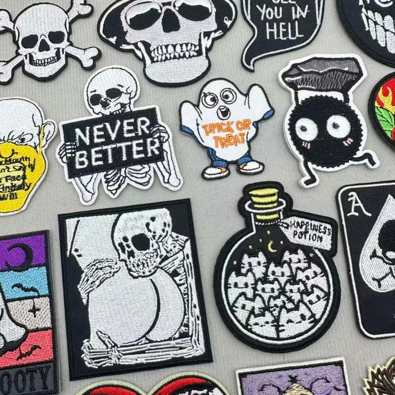 Parche bordado de estilo Punk, parches para planchar para ropa, pegatina DIY, parches bordados de calavera en ropa, insignia de dibujos animados - imagen 2