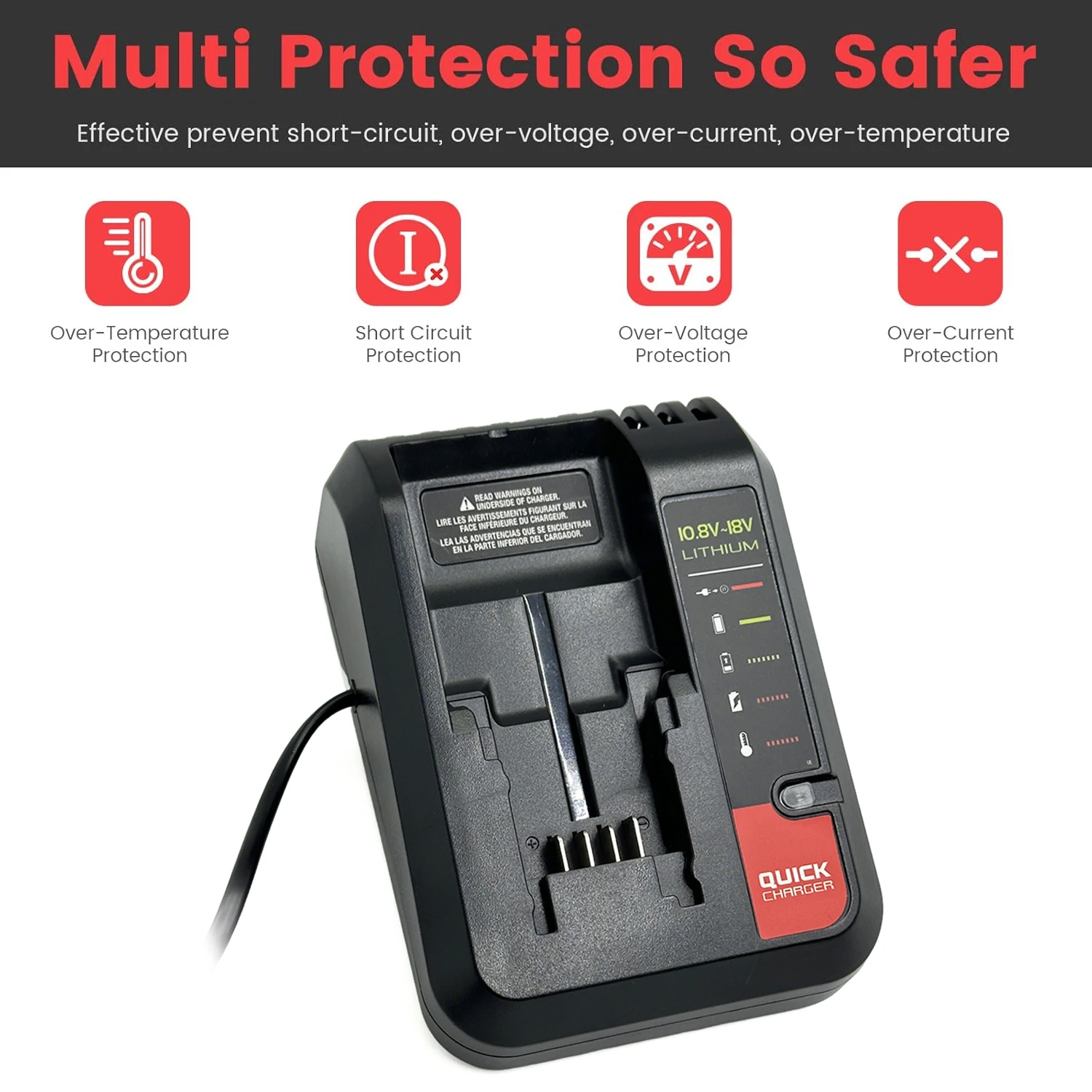 Cargador de batería de litio 2A, carga rápida para Black And Decker Stanley modelo LBXR20 LBXR20B ASL186K ASL188K 18V herramientas 10,8-18V - imagen 5