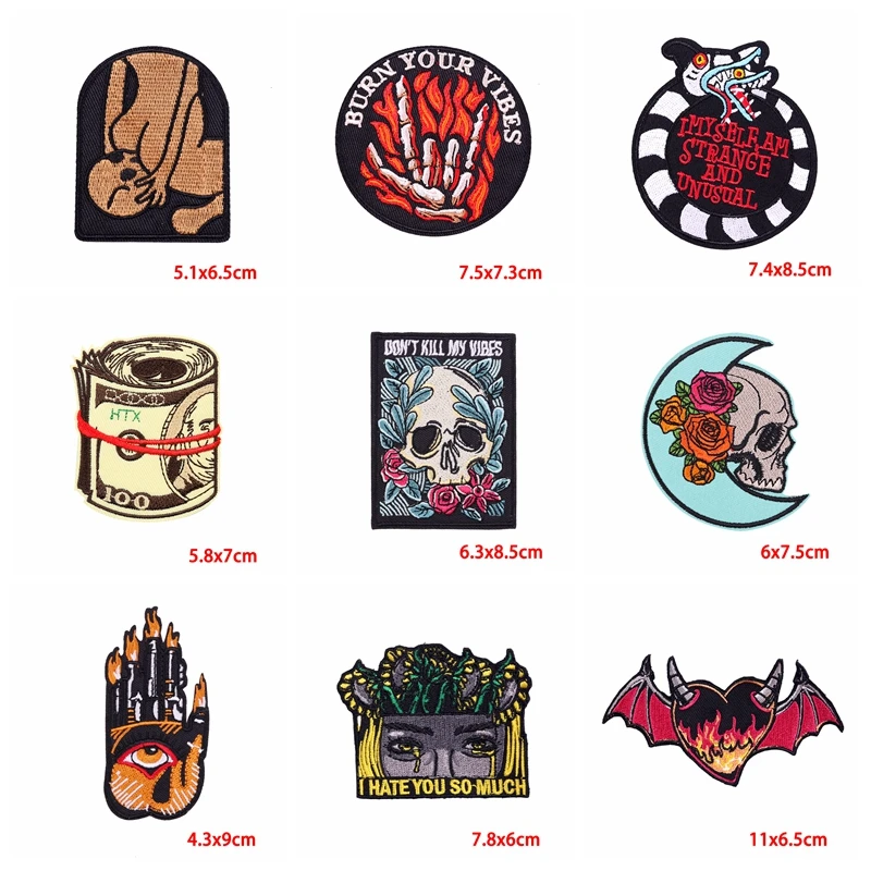 Parches bordados horror punk termoadhesivos calavera para coser - imagen 2
