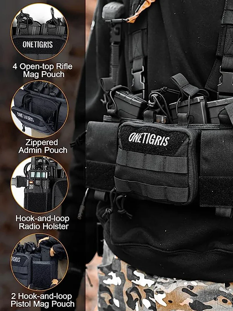 ONETIGRIS-aparejo de pecho MOLLE táctico, arnés JPC para caza, Airsoft, bolsa para revistas, portador de placa táctica, equipo de chaleco - imagen 5
