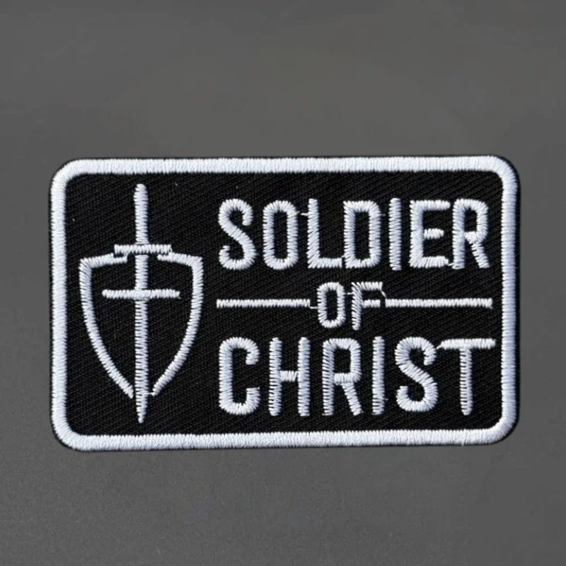Parche bordado con escudo cruzado de soldado de Cristo, insignia de moral con gancho y bucle táctico, pegatinas para mochila, parches para brazalete para ropa
