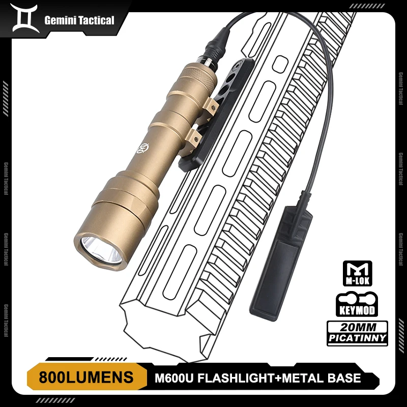 WADSN-linterna exploradora Airsoft SF M600U, táctica M600u, 800 lúmenes, foco LED para arma de caza, Base compensada para riel Mlok Keymod - imagen 2