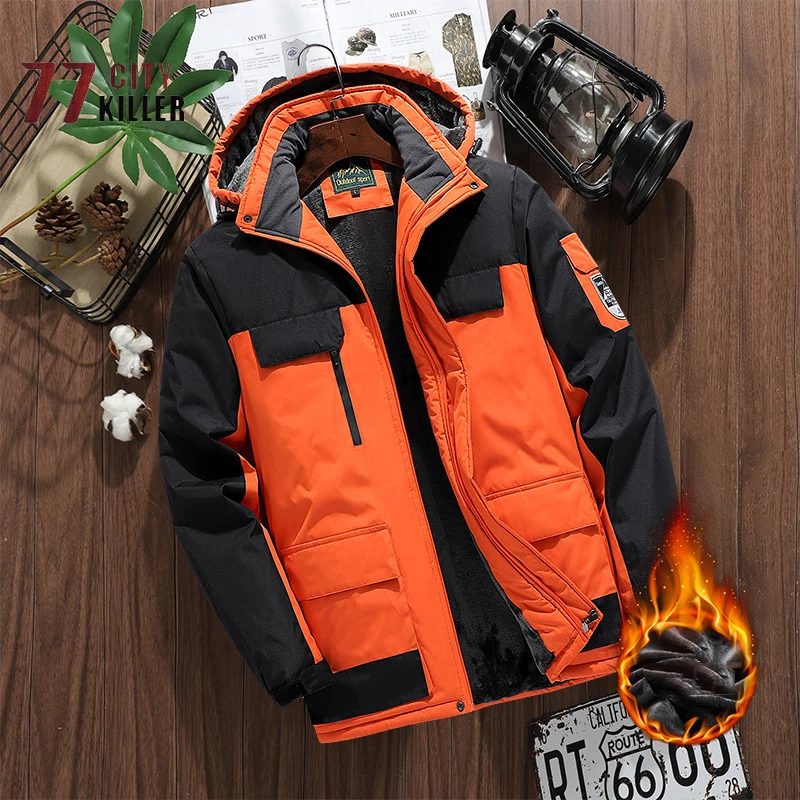 Parka impermeable a prueba de viento para hombre, abrigo grueso de lana para exteriores, bloqueo de Color, múltiples bolsillos y resistente al desgaste, Invierno