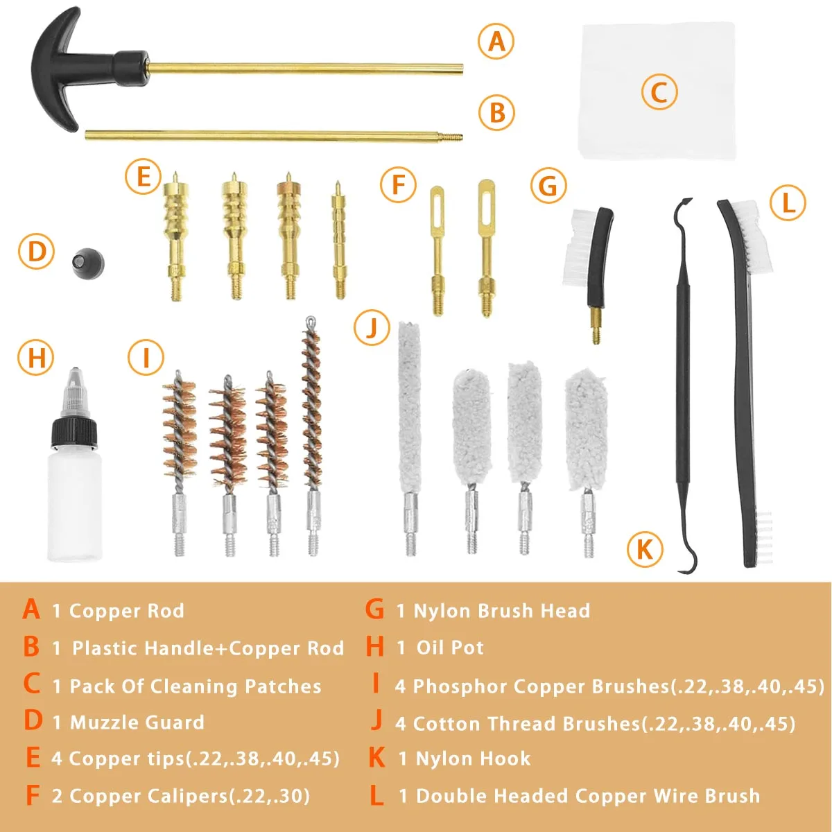 Kit de limpieza de pistola profesional táctica. 22cal 38cal 40cal 45cal pistola varilla de latón cepillo calibre herramientas de brillo de orificio de pistola - imagen 2