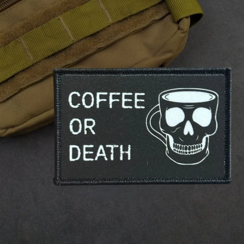 Parche estampado de café o muerte, chaleco táctico, insignia de moral con gancho y bucle, pegatinas decorativas para mochila, parches para brazalete para ropa - imagen 4