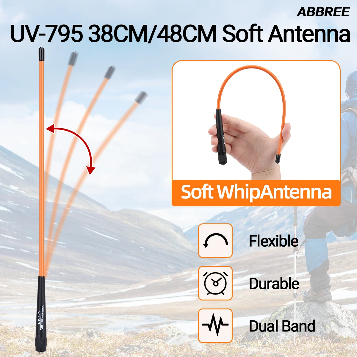 ABBREE UV-795 Walkie Talkie suave SMA-antena hembra VHF/UHF banda Dual alta ganancia para Baofeng UV-5R UV-5RH UV-32 AR-152 Ham Radio - imagen 3