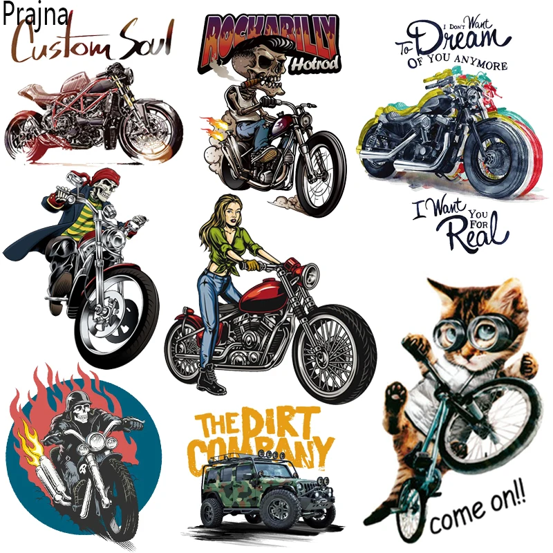 Parches térmicos de transferencia de calor para motocicleta, calaveras Punk para ropa, pegatinas DIY, aplique de planchado - imagen 2