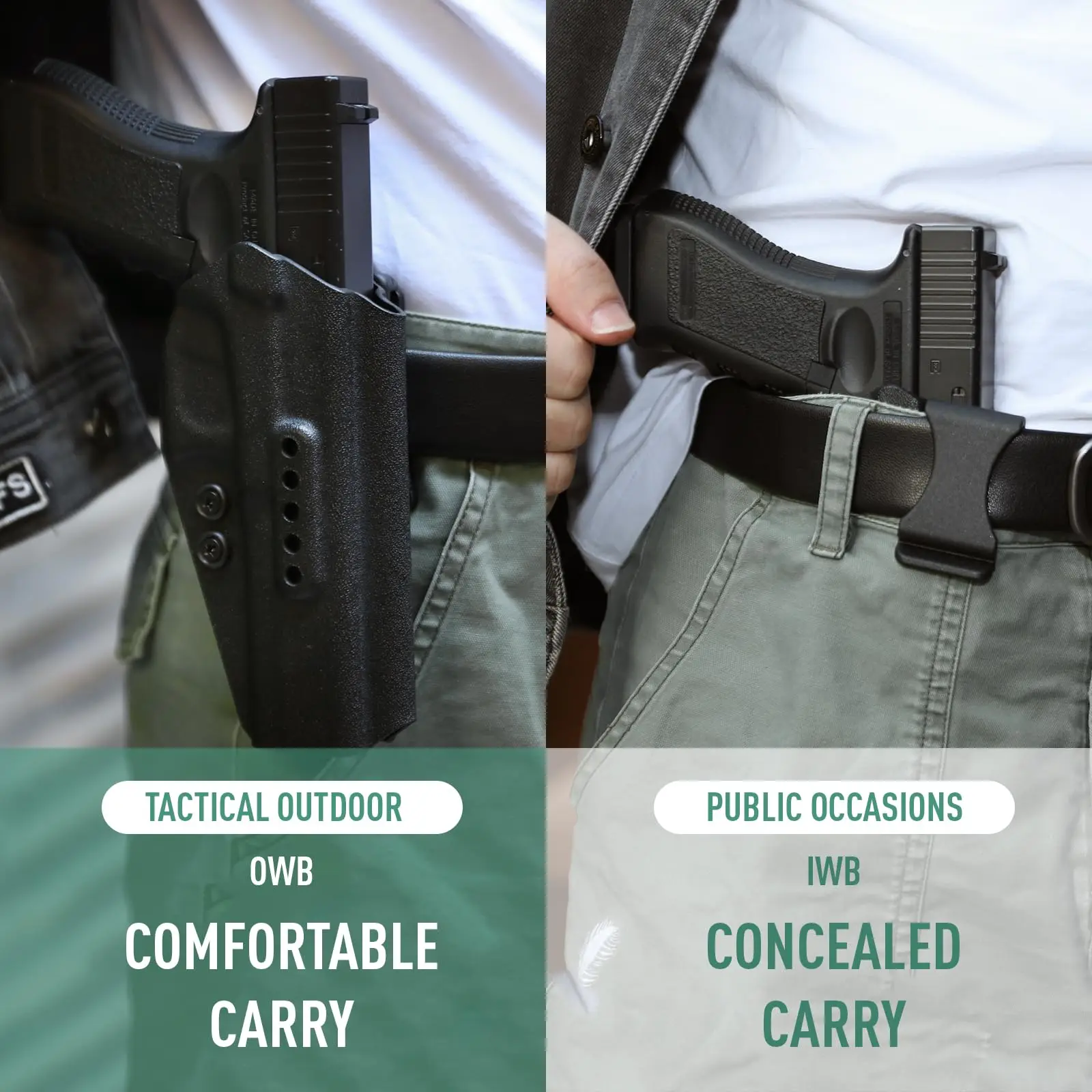 Funda para pistola kydex Compatible con Glock34 IWB y OWB para Glock G34(Gen 4-5,MOS) G17/G19/ G25/G45(Gen3-5) transporte exterior oculto - imagen 2