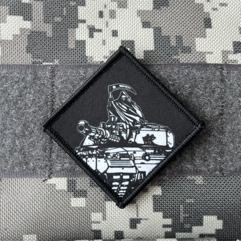Parche táctico Reaper Tank, insignia de moral de esqueleto, parches de impresión para ropa, gancho y bucle, mochila militar, pegatinas Punk Death - imagen 2