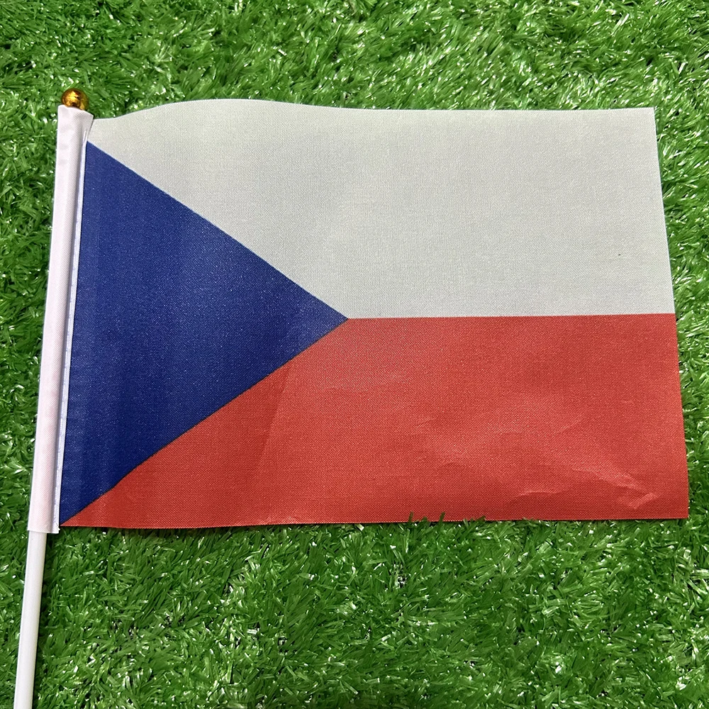 Bandera de cielo bandera de mano checa 10/20/50/100 Uds 21*14cm banderas ondeantes de mano checas con poste de plástico para actividades deportivas decoración del hogar - imagen 4