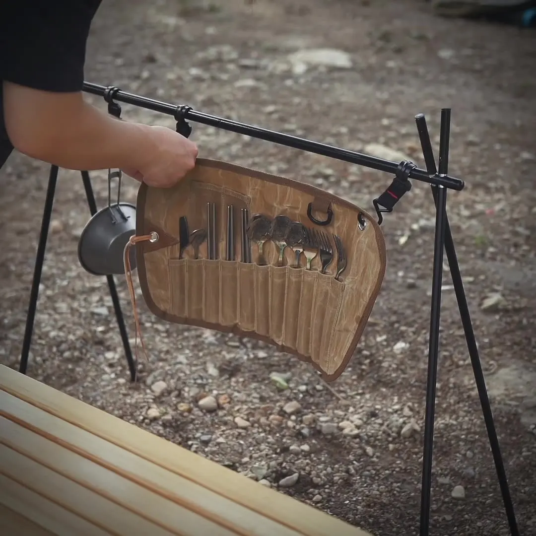 Outdoor Tableware Canvas Storage Bag 3 4 Person Tableware Set Stainless Steel Spoon Chopsticks Fork for Camping Traveling Picnic - imagen 3