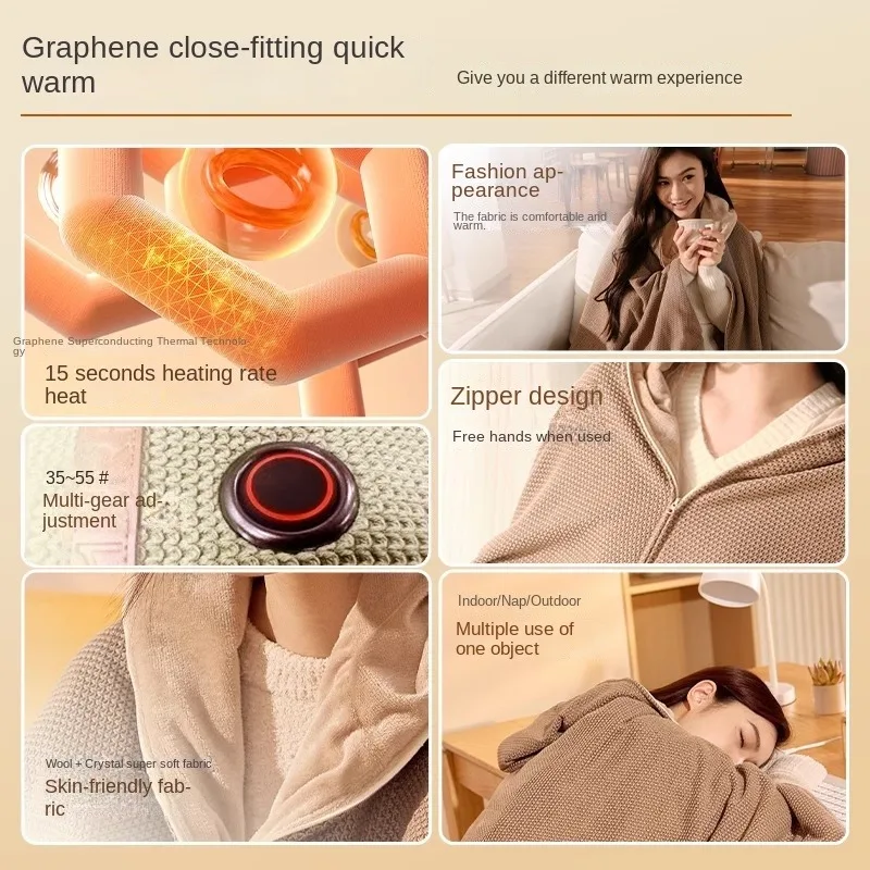 Manta portátil con calefacción Usb, Banco de energía vinculado, sofá para el hogar, Camping, oficina, mantas de viaje, primavera, Otoño e Invierno, con aire acondicionado - imagen 3