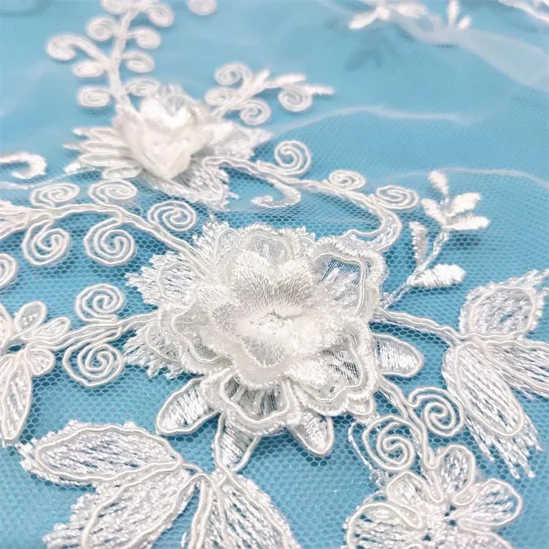 1 par/21*14CM apliques de flores 3d parches para coser, parches de costura bordados de encaje blanco decoración DIY para ropa, vestidos - imagen 4