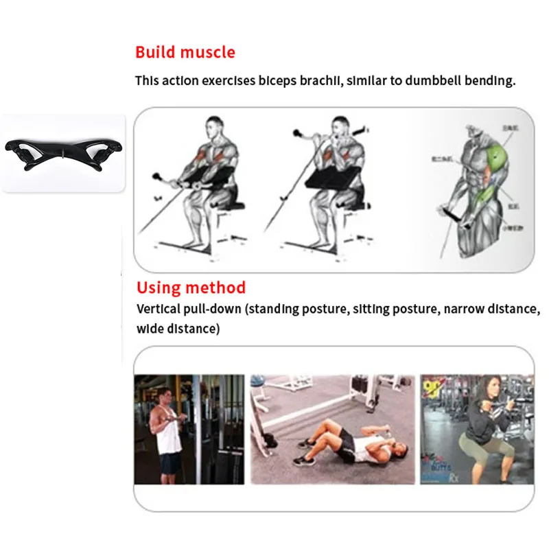 Accesorios de Cable de polea de barra extraíble LAT con mangos multiagarre, equipo de entrenamiento de muñeca para bíceps y tríceps para gimnasio en casa - imagen 5