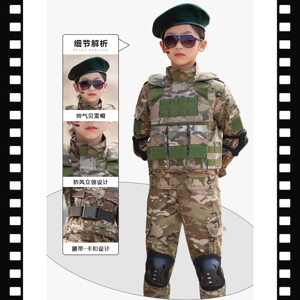 Conjunto de uniforme de entrenamiento táctico militar para niños y niñas, Top de camuflaje, pantalones, traje con equipo de combate, disfraz de fuerzas especiales para chico - imagen 4