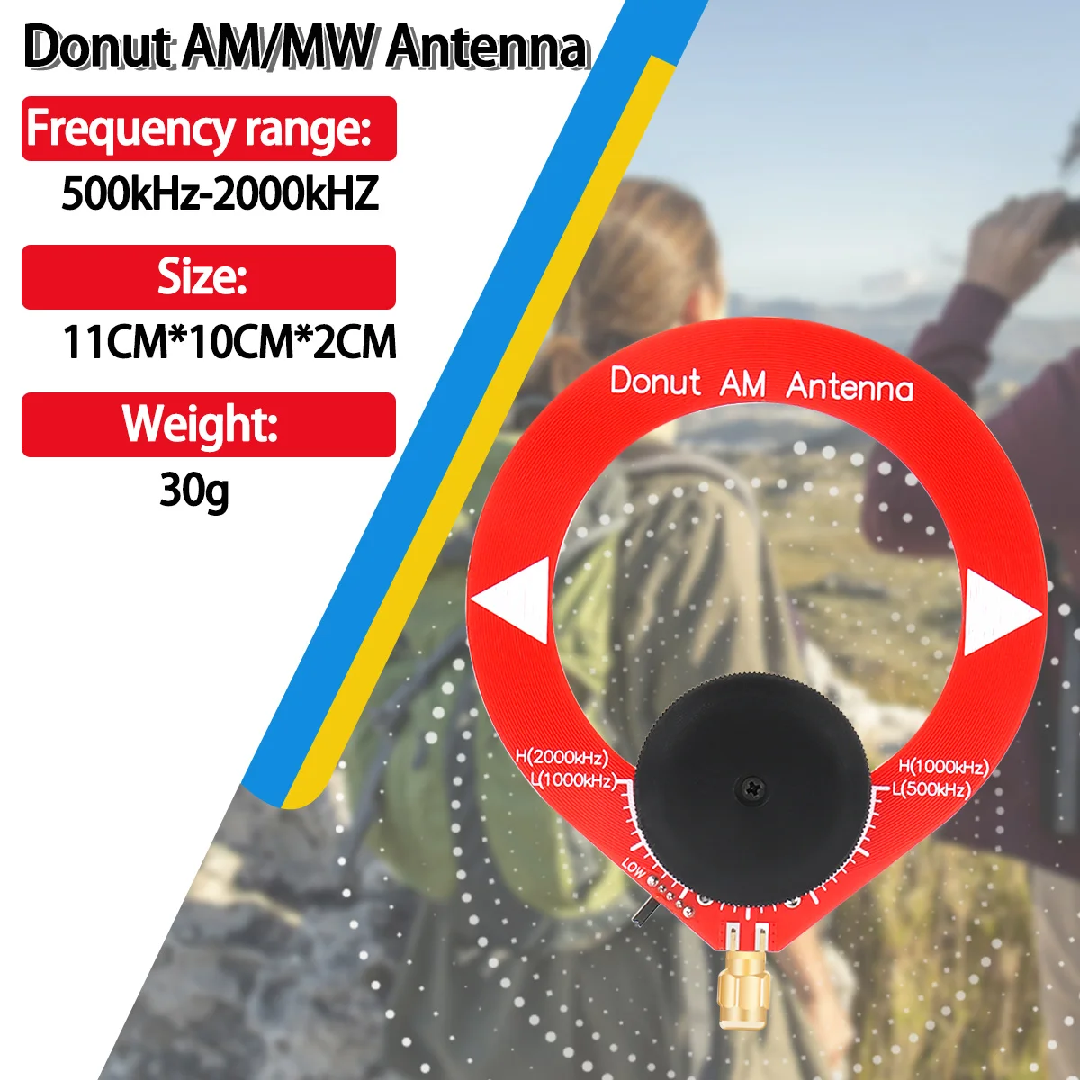 ABBREE Donut SW MW AM Mini antena Circle Loop 4MHz-24MHz 500kHz-2000kHz PIN SMA conector Ham Radio antena anillo de sintonización - imagen 2