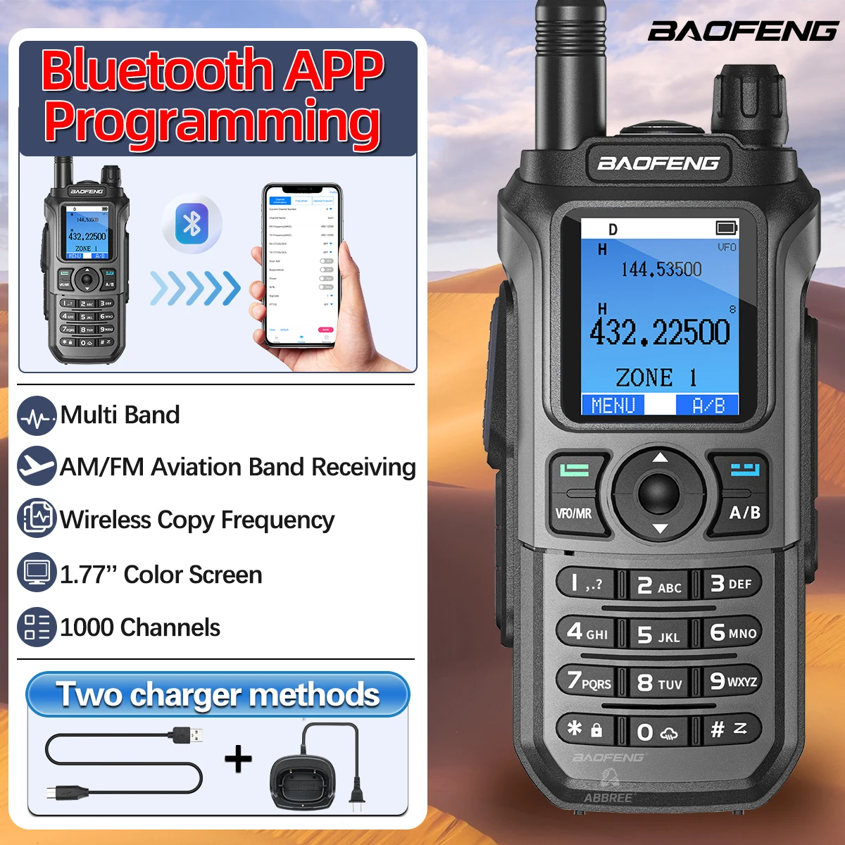 BAOFENG UV-21 PRO Walkie Talkie multibanda Bluetooth aplicación programación frecuencia de copia inalámbrica 1000CH NOAA AM actualización V3 Ham Radio - imagen 2