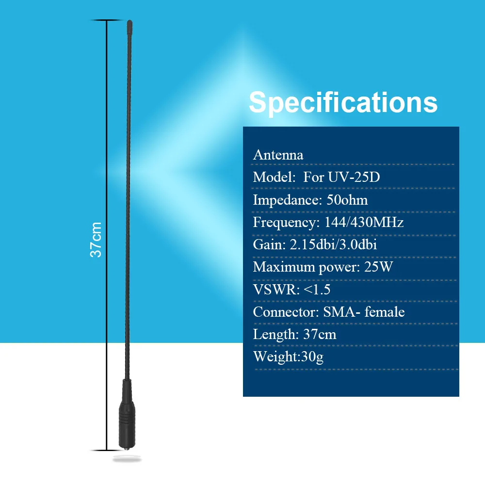 Antena UV-25D 100% Original SMA Famale 50ohm 144/430Mhz ganancia (MAX) 2.15dbi/3.0dbi potencia máxima 25W - imagen 2