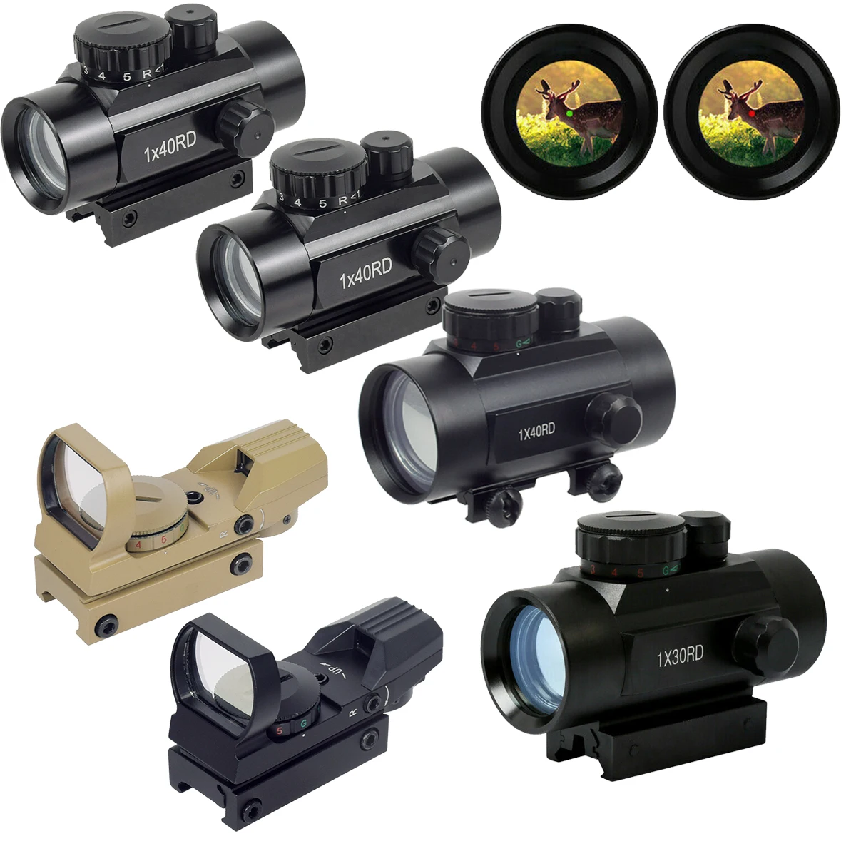 Mira óptica de caza con punto rojo 1X30 1X40 HD101, alcance holográfico reflejo, 4 retículas, colimador rojo/verde, armas Airsoft, mira telescópica - imagen 2