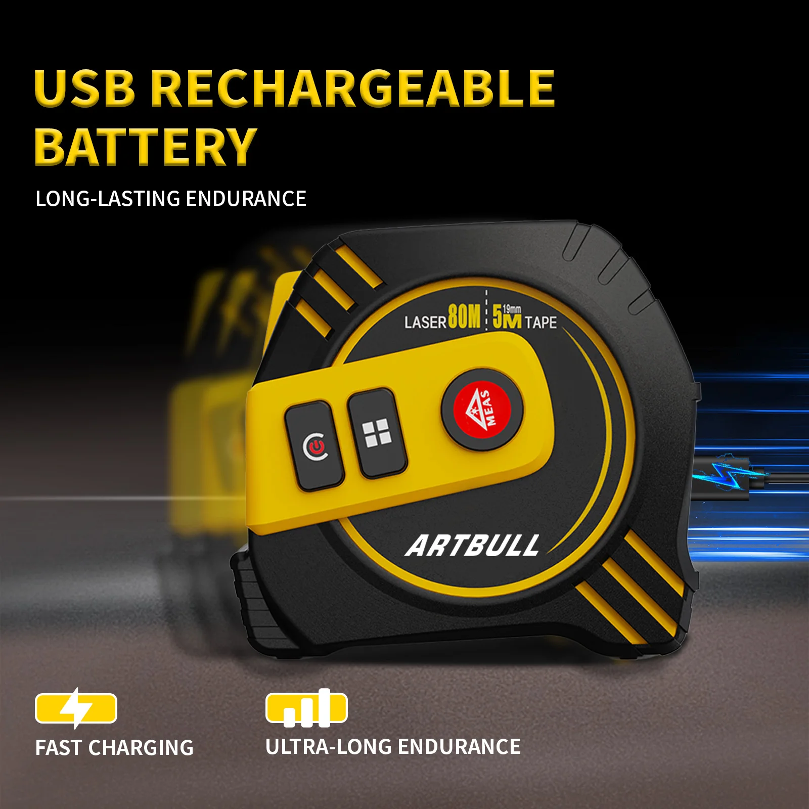 Telémetro láser multifunción 2 en 1, recargable, 80m, 40m con cinta de 5m, pantalla LCD con retroiluminación, cinta métrica láser - imagen 5