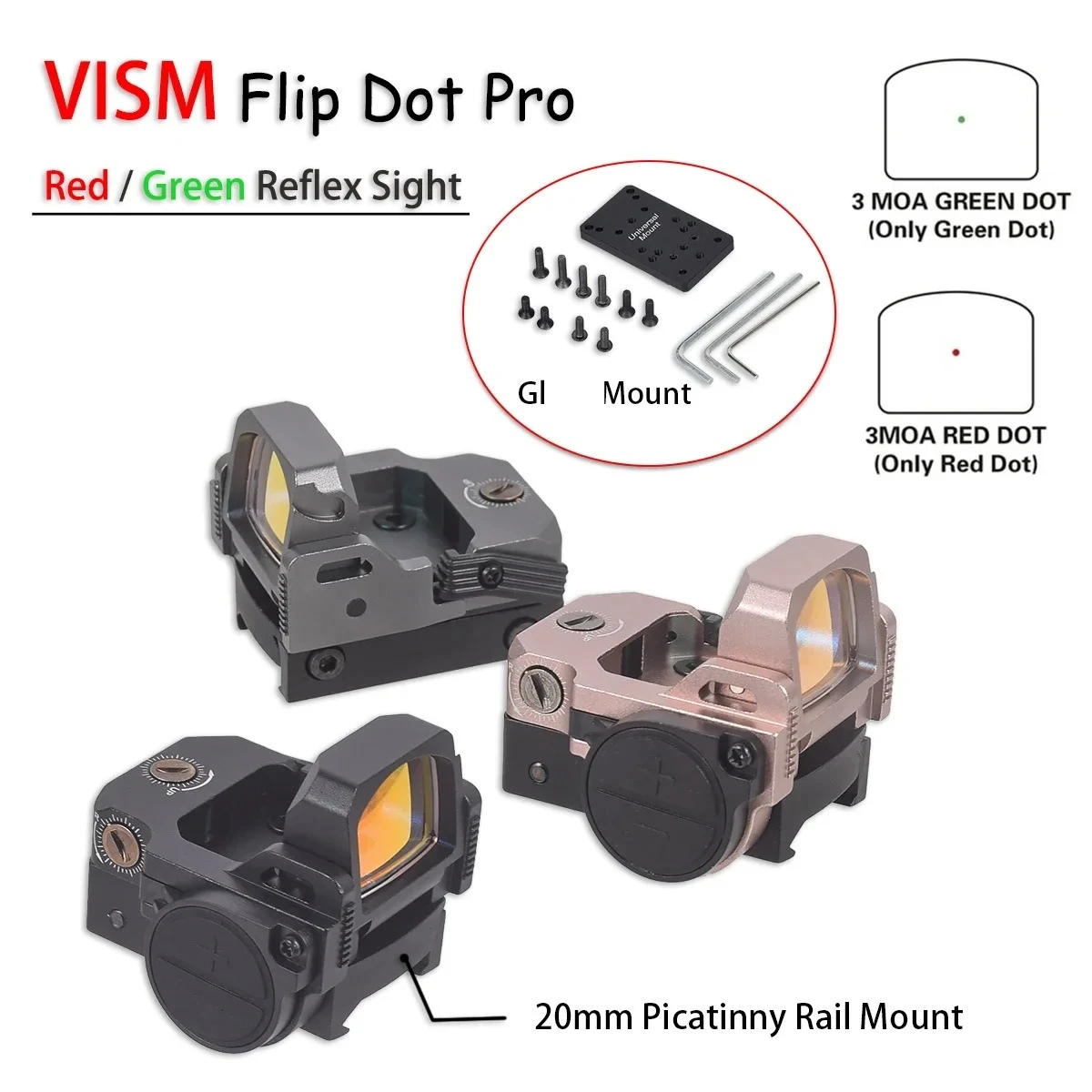 Mira telescópica táctica VISM abatible hacia arriba PRO para G17 G19, mira telescópica de punto rojo y verde, accesorios para pistola de montaje KWA KSC 1913 - imagen 2