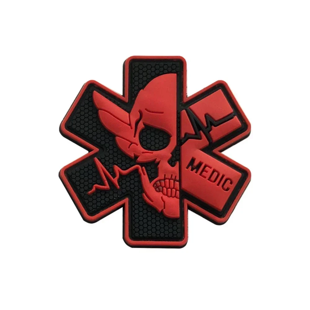 Emblema médico de calavera, brazalete de aire médico, parche de gancho y bucle de PVC, pegatina para mochila, accesorios tácticos, insignia de moral - imagen 3