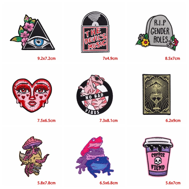 Parche de dibujos animados para ropa, bordado de animales, gatos, dinosaurios, Punk, pegatina para coser, 10 unidades por lote - imagen 3