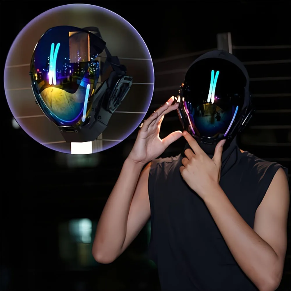 Máscara de casco punk Ropa tecnológica futurista gótica Mascarilla Accesorios para disfraces de fiesta de Halloween para mujeres hombres Festival de Música - imagen 3