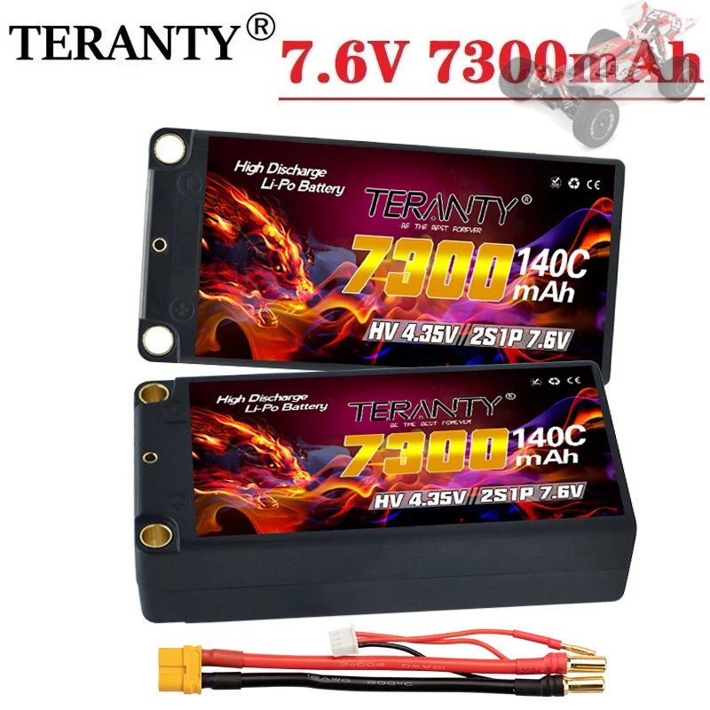 Batería Lipo corta TERANTY mejorada HV 2S 7,6 V 7300mah 140C 280C con bala de grafeno de 5mm para piezas de tanque de barco de carreras de coches 1/10 RC