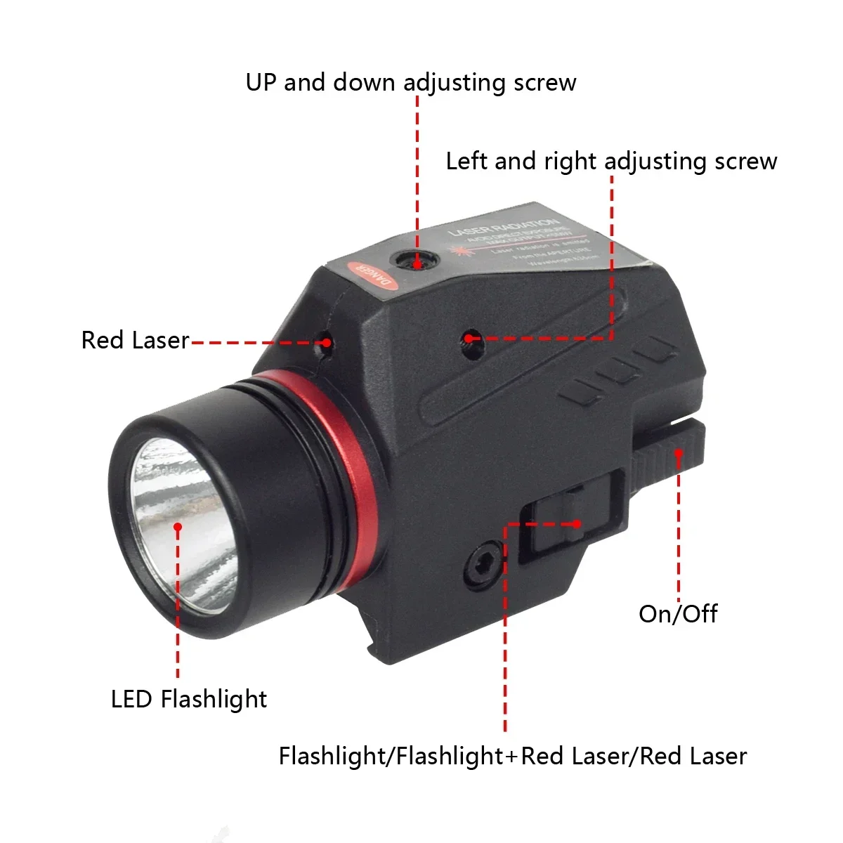 Luz LED táctica de nailon para arma, mira láser roja de explorador para pistola Glock 17, linterna de caza, montaje en riel de 20mm con batería - imagen 5