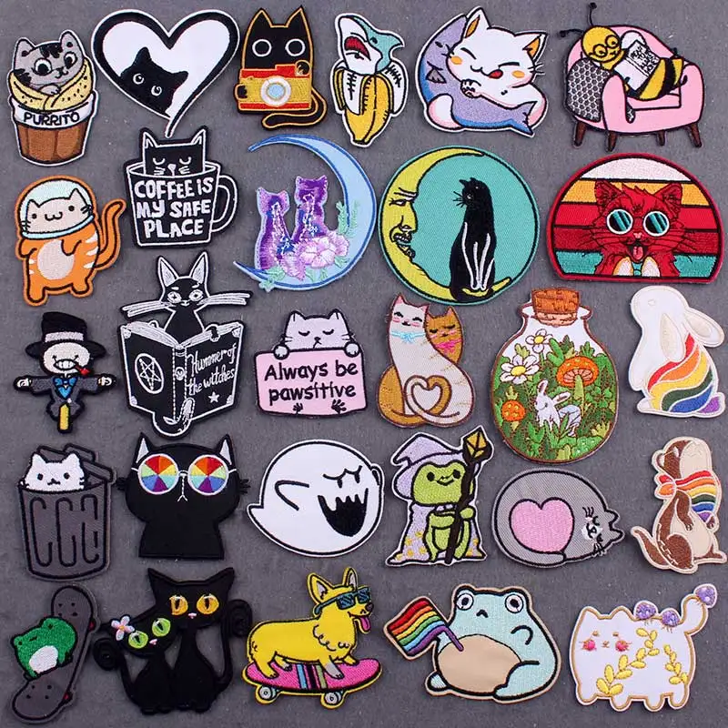 5 unids/lote parche de animales de dibujos animados parches para planchar para pegatinas de ropa DIY lindo parche bordado de gato en ropa parches en mochila