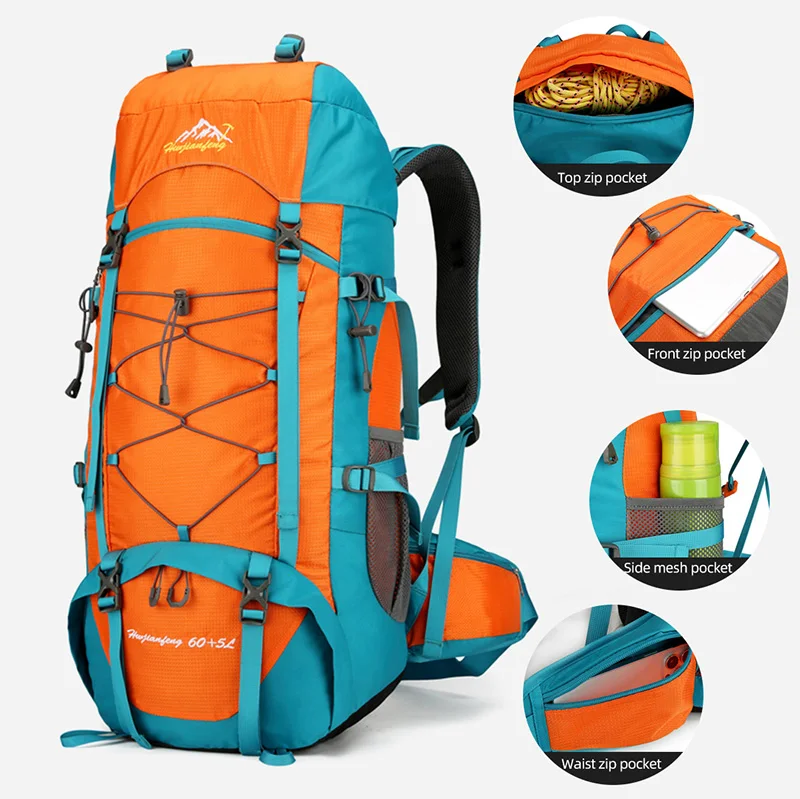 Mochila de Montañismo al aire libre de 65L, bolso multifuncional de gran capacidad, compartimento para zapatos, bolsas de viaje resistentes para escalar y senderismo - imagen 3