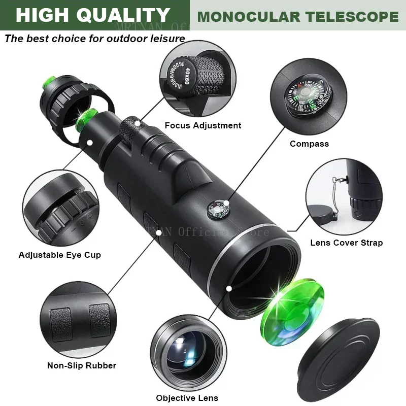 Binoculares potentes HD con Zoom militar, telescopio profesional portátil de largo alcance, Monocular de baja visión nocturna para caza, 40x60 - imagen 3