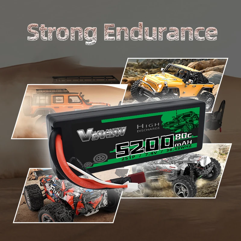 2 uds VSVAW 2S Lipo batería 7,4 V 80C 5200mAh estuche rígido T enchufe para 1/8 1/10 RC coche camión tanque RC Buggy Truggy RC piezas de carreras - imagen 2